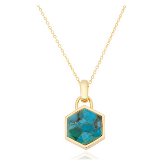 Liga Sterling Silver Turquoise Hexagon Pendant and Chain Necklace - Exquisite Crystals