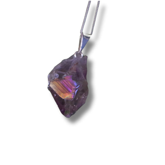 Amethyst Aura Pendant on Sterling Silver Chain - Exquisite Crystals