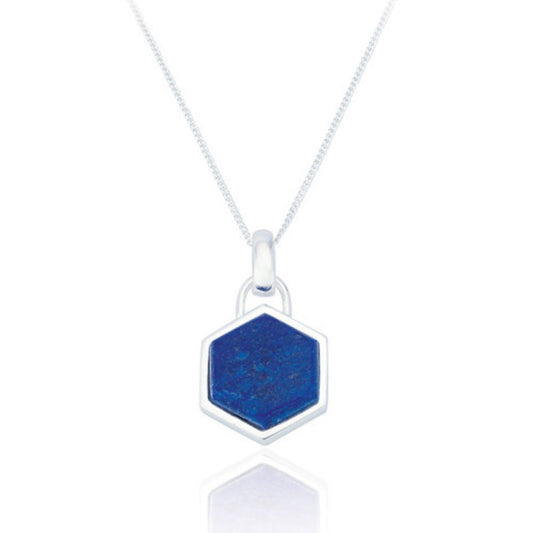Liga Sterling Silver Hexagon Lapis Pendant and Chain Necklace - Exquisite Crystals