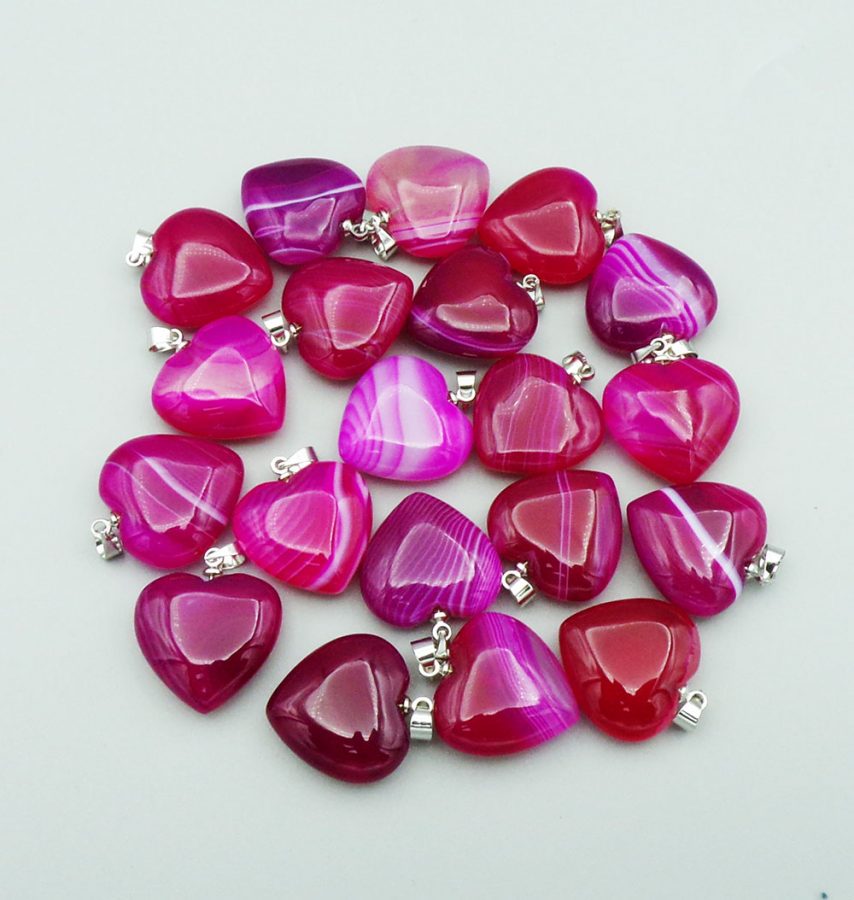 Pink Banded Agate Crystal Heart Pendant Necklace - Exquisite Crystals