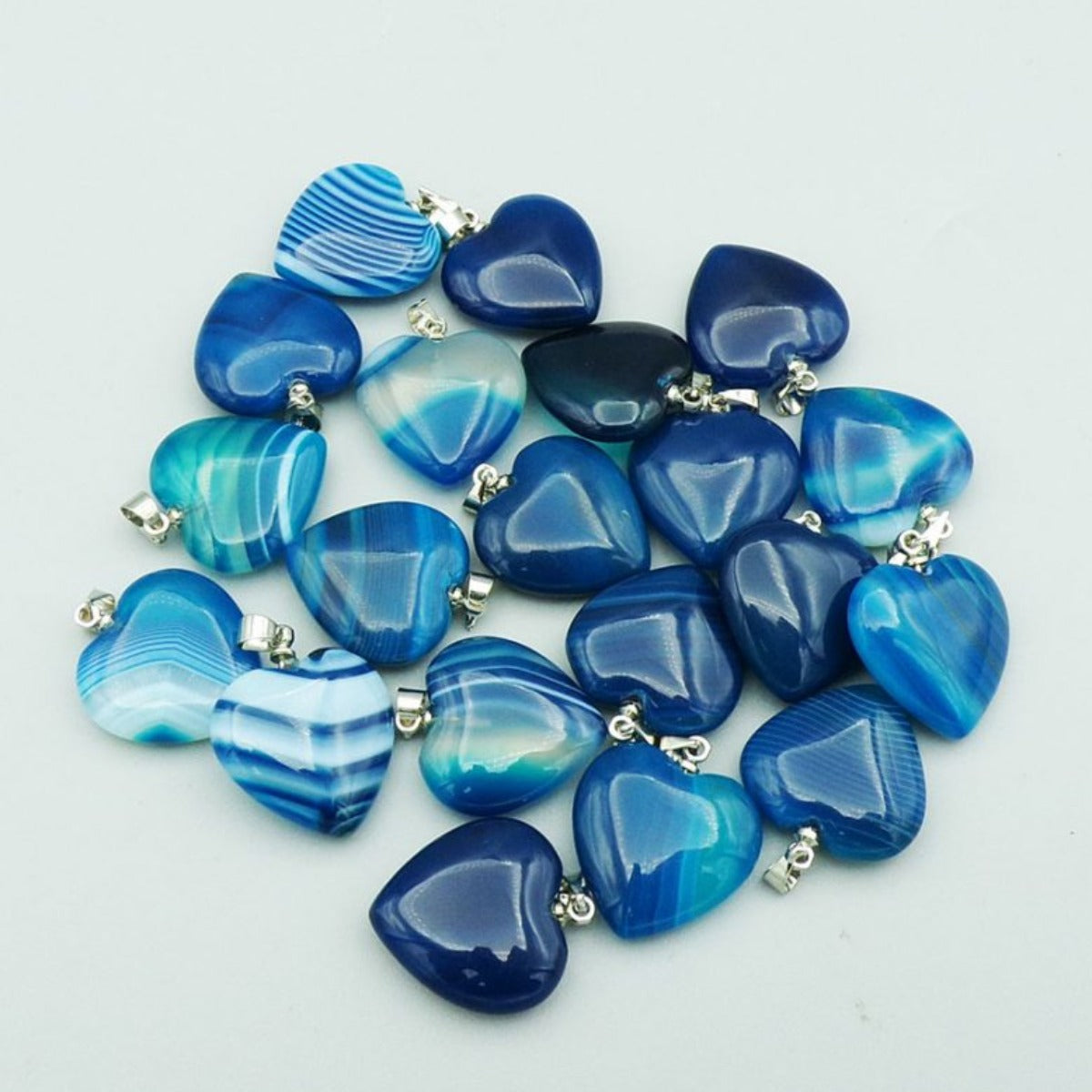 Blue Banded Agate Crystal Heart Pendant Necklace - Exquisite Crystals