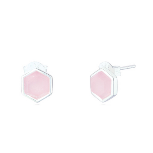 Liga Sterling Silver Rose Quartz Hexagon Stud Earrings - Exquisite Crystals