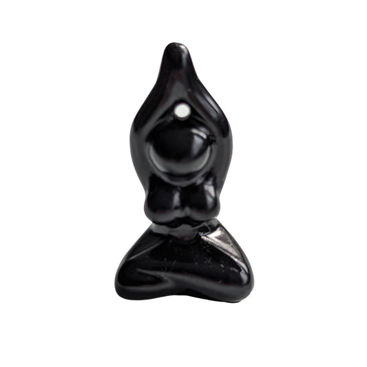 Black Obsidian Yoga Figurine Carved from Natural Stone - Exquisite Crystals