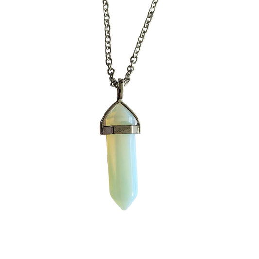 Opalite Crystal Fixed Point Pendant Necklace