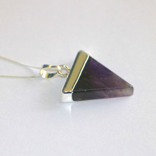Amethyst Crystal Triangle Silver Pendant Necklace