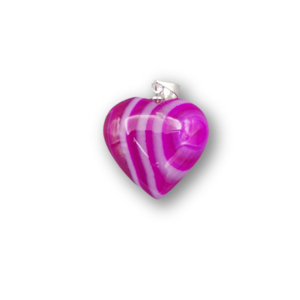Pink Banded Agate Crystal Heart Pendant Necklace - Exquisite Crystals