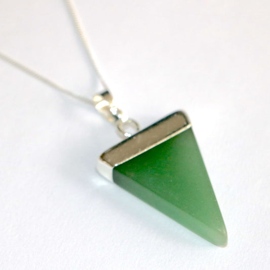 Green Aventurine Crystal Triangle Silver Pendant Necklace
