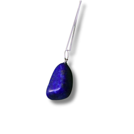 Lapis Tumbled Stone Pendant and Sterling Silver Chain Necklace - Exquisite Crystals