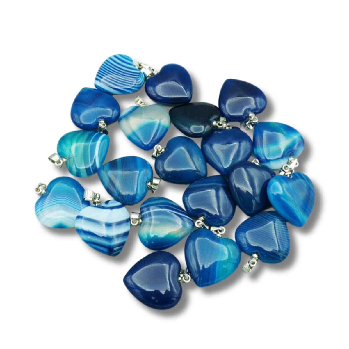 Blue Banded Agate Crystal Heart Pendant Necklace - Exquisite Crystals