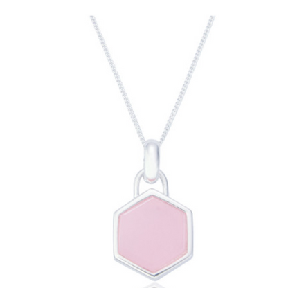 Liga Sterling Silver Rose Quartz Hexagon Pendant and Chain Necklace - Exquisite Crystals