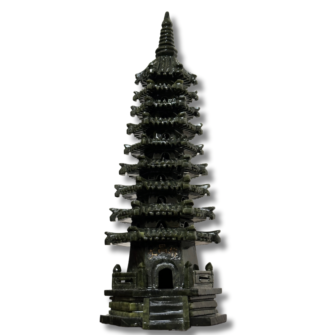 Green Jade Natural Crystal Stone Buddha Temple Tower - Pagoda