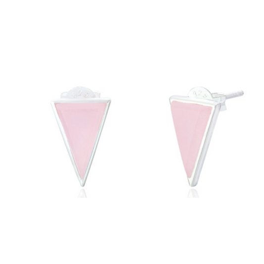 Liga Sterling Silver Rose Quartz Triangle Stud Earrings - Exquisite Crystals