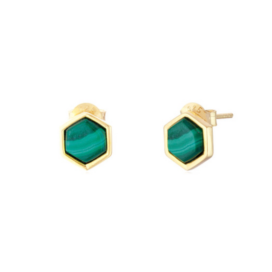Liga Sterling Silver Malachite Hexagon Stud Earrings - Exquisite Crystals