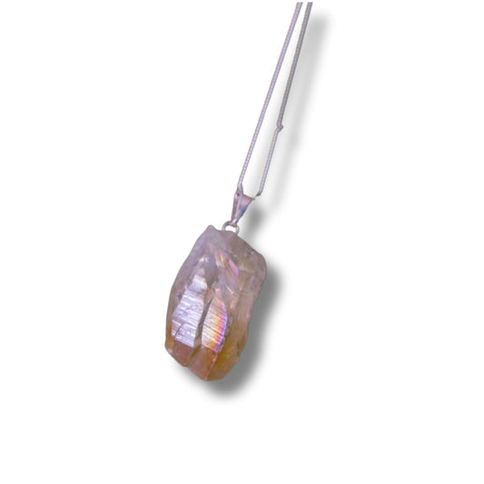 Citrine Aura Pendant on Sterling Silver Chain - Exquisite Crystals
