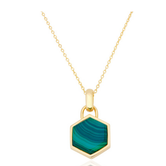 Liga Sterling Silver Hexagon Malachite Pendant and Chain Necklace Necklace - Exquisite Crystals