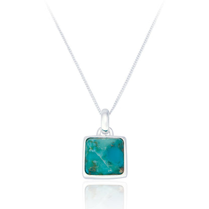 Liga Sterling Silver Turquoise Square Pendant and Chain Necklace - Exquisite Crystals