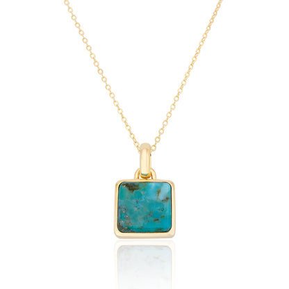 Liga Sterling Silver Turquoise Square Pendant and Chain Necklace - Exquisite Crystals