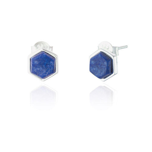 Liga Sterling Silver Lapis Hexagon Stud Earrings - Exquisite Crystals
