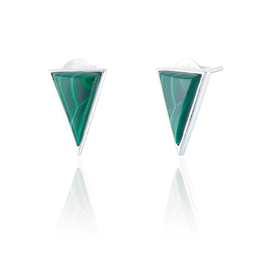 Liga Sterling Silver Malachite Triangle Stud Earrings - Exquisite Crystals
