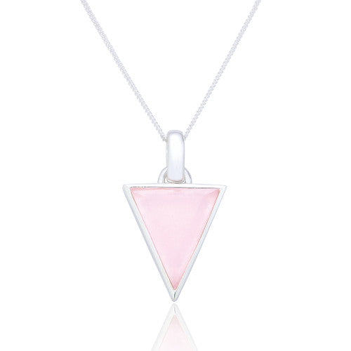 Liga Sterling Silver Triangle Rose Quartz Pendant and Chain Necklace - Exquisite Crystals