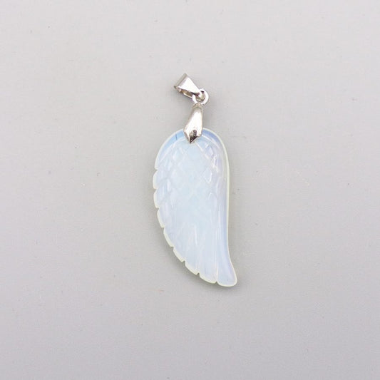 Opalite Angel Wing Pendant on Sterling Silver chain - Exquisite Crystals