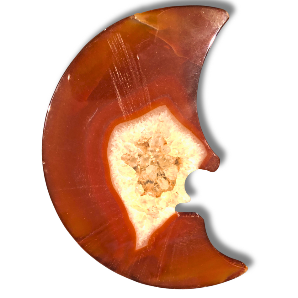 Druzy Carnelian Crystal Moon (stand not included)