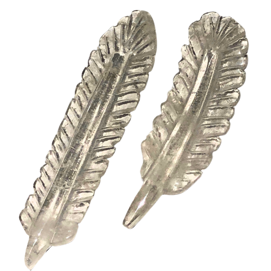 Clear Quartz Crystal Feather Carvings - Set of 2 with Mountain Rainbow Inclusions