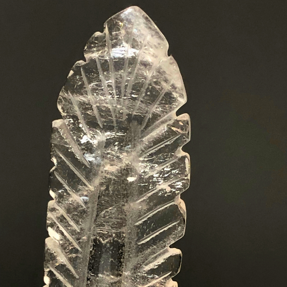 Clear Quartz Crystal Feather Carvings - Set of 2 with Mountain Rainbow Inclusions